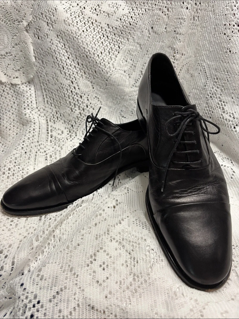 Bruno Magli Black Leather Cap-Toe Oxfords